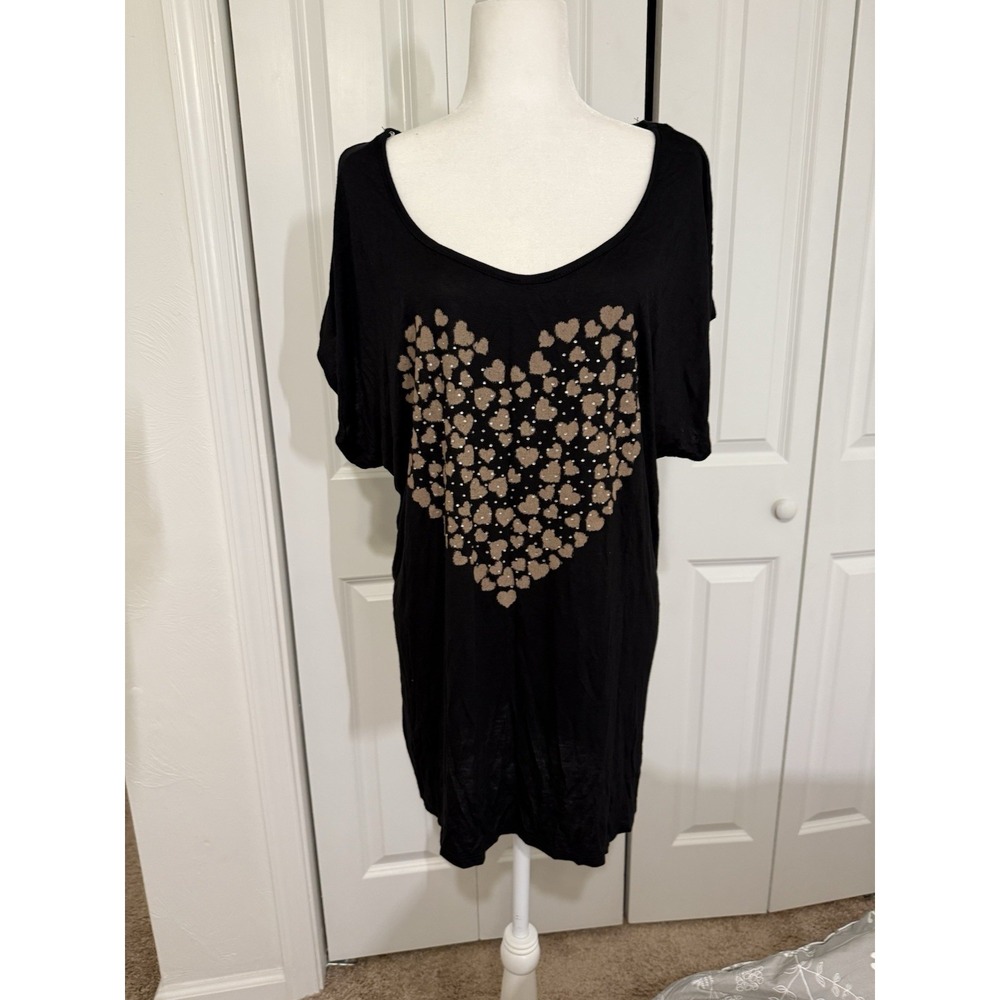Annabelle black jersey/sheer one-piece short sleeve women's top Sz 2XL vintage